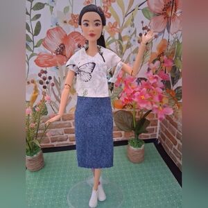 11.5 Inch Doll Wrap Top And Denim Skirt